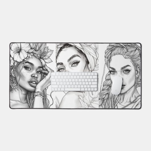Tekeningen van mooie zwarte vrouwen op Desk Mat (Keyboard & Muis)
