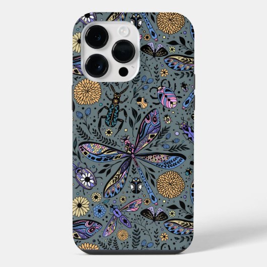 Tekeningen van ongedierte op leigrijs iPhone hoesje (Achterkant)