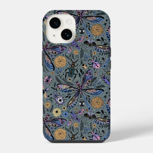 Tekeningen van ongedierte op slatergrijs iPhone hoesje (Achterkant)