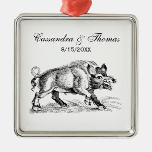 Tekeningen van oud everzwijn zwart-wit #2 metalen ornament