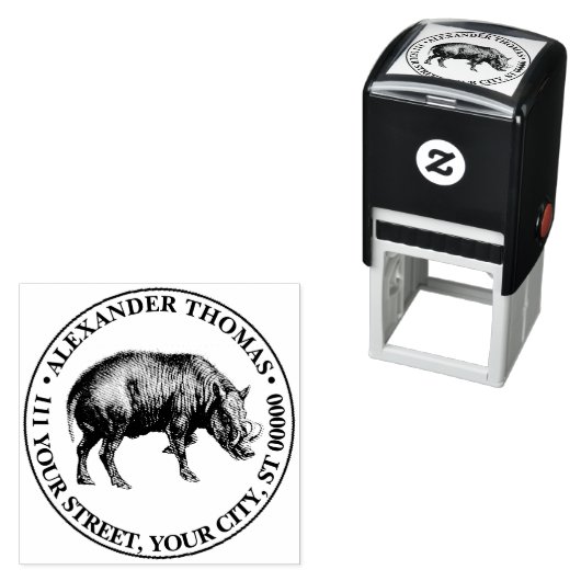 Tekeningen van oud everzwijn zwart-wit  zelfinktende stempel (In situ)