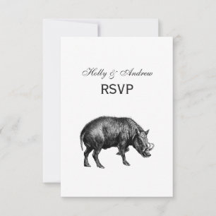Tekeningen van oud wild zwijn BW RSVP Kaartje