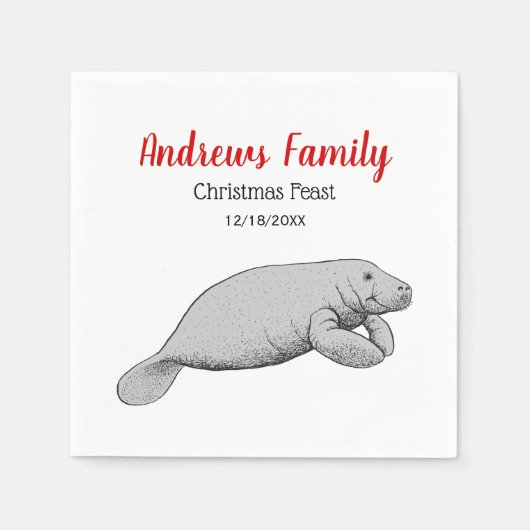 Tekeningen van oude lamantijnen Kerstmis Xmas Servet (Voorkant)