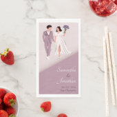 Tekeningen van paar in paarse bruiloft servet (Insitu)