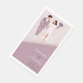 Tekeningen van paar in paarse bruiloft servet (Hoek)