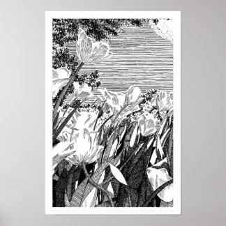 Tekeningen van vintage botanische tulpenvelden in poster