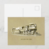 Tekeningen van vintage stoomtrein locomotief briefkaart (Voorkant / Achterkant)