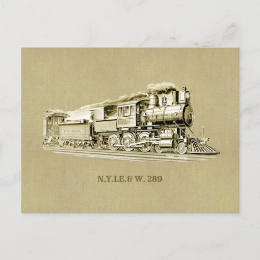 Tekeningen van vintage stoomtrein locomotief briefkaart (Voorkant)