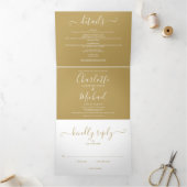 Tekeningscript Elegant Monogram Goud Bruiloft Drieluik Uitnodiging (Binnen)