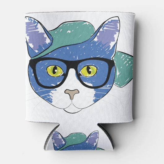 Tekenkat-mascot-kattenpotlood Blikjeskoeler (Voorkant)