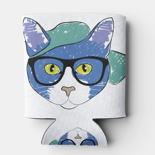 Tekenkat-mascot-kattenpotlood Blikjeskoeler (Achterkant)