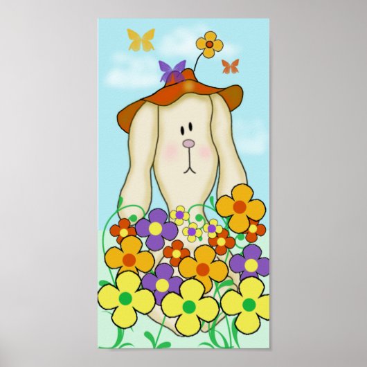 Tekenkonijn met bloemen poster (Voorkant)
