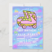 tekenkrijt Rolschaatsen sneeuw Verjaardag roze Kaart (Voorkant)