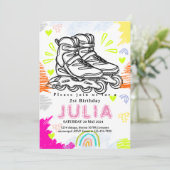 tekenkrijt Rolschaatsen Verjaardag roze Kaart (Staand voorkant)