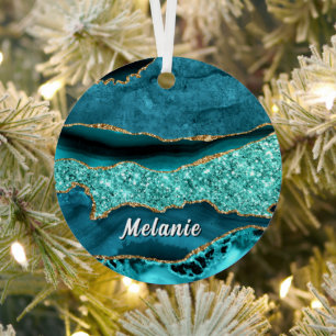 Tekennaam Kerstornamenten van Teal Goud Marmer Metalen Ornament