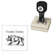 Tekenning van een wild zwijn in zwart-wit #3C Rubberstempel (Gestempeld)