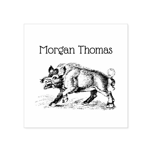 Tekenning van een wild zwijn in zwart-wit #3C Rubberstempel (Afrduk)