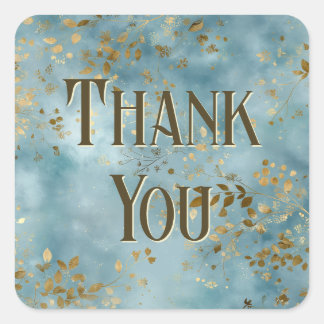 Tekenontwerp met turkoois en goud blad vierkante sticker