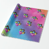 Tekenpartijballonnen op regenboog cadeaupapier (Uitgerold)