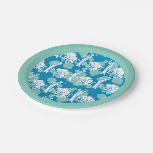 Tekenpatroon en Baboon Blue Papieren Bordje (Gekanteld)