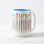 Tekenpenselen in meerdere kleuren tweekleurige koffiemok (Voorkant rechts)