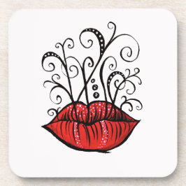 Tekenstijl Tattoo vreemde lips inkt Bier Onderzetter