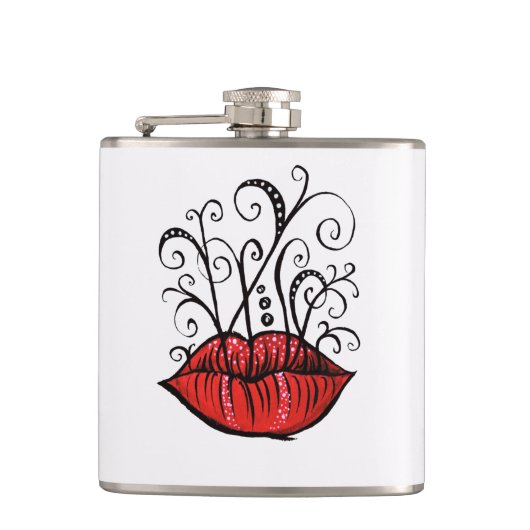 Tekenstijl Tattoo vreemde lips inkt Heupfles (Voorkant)