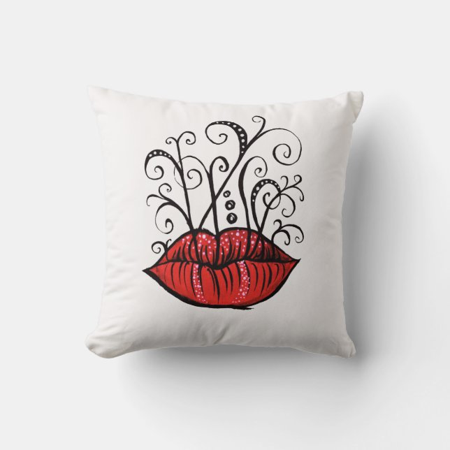 Tekenstijl Tattoo vreemde lips inkt Kussen (Voorkant)