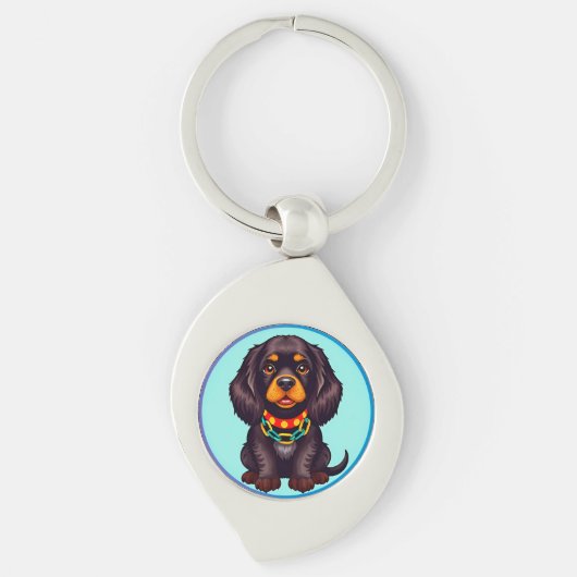 Tekentrilhond Charme Dierenliefhebber Cadeau Sleutelhanger (Voorkant)
