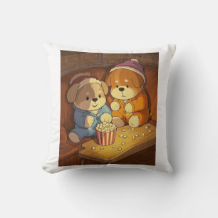 Tekentrilhonden puppy's met popcorn kussen