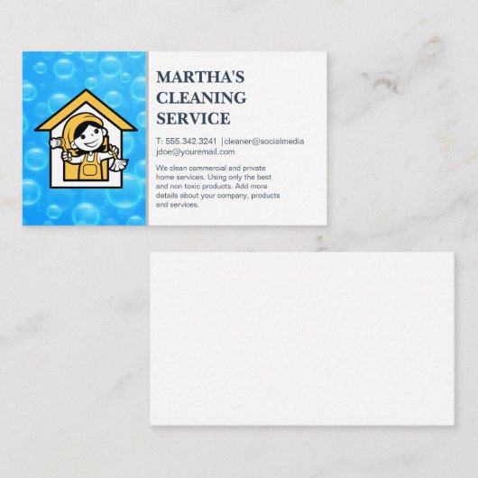 Tekentrilpoetsende | Blauwe zeepbellen Visitekaartje (Voorkant / Achterkant)