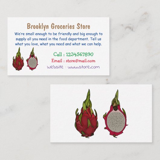 Tekenvruchtenafbeelding cartoon visitekaartje (Voorkant / Achterkant)
