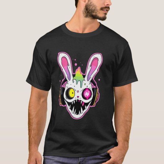 Tekk Drum and Bass DJ Rabbit Trippy EDM Rave T-shirt (Voorkant)