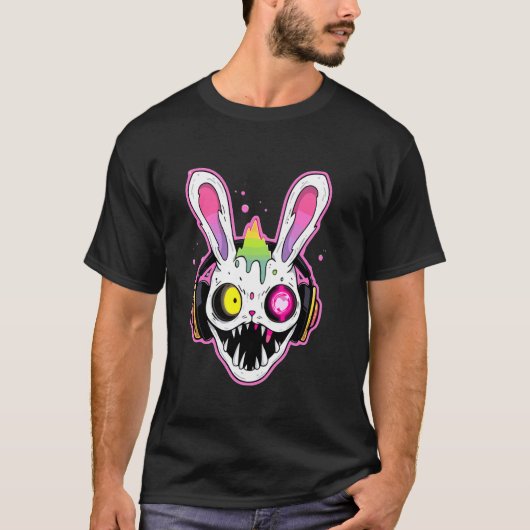 Tekk Drum and Bass DJ Rabbit Trippy EDM Rave T-shirt (Voorkant)