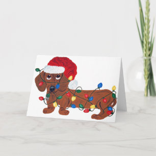 Tekkel in (de Rode die) Lichten van Kerstmis wordt Feestdagen Kaart