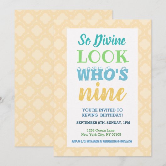 Tekst 9e verjaardag uitnodiging (Voorkant / Achterkant)