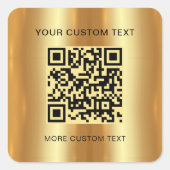 Tekst Aangepaste Sjabloon Gold Look Scannable QR C Vierkante Sticker (Voorkant)