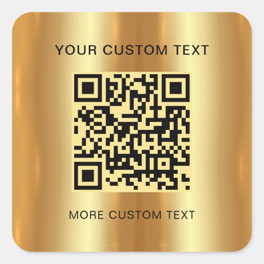 Tekst Aangepaste Sjabloon Gold Look Scannable QR C Vierkante Sticker (Voorkant)