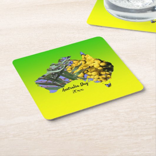 Tekst Australië dag gum lef Wattle bewerken Kartonnen Onderzetters (Schuin)