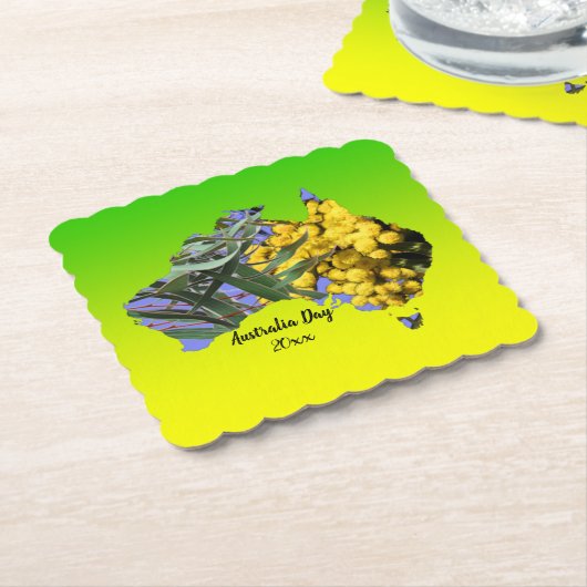Tekst Australië dag gum lef Wattle bewerken Kartonnen Onderzetters (Gebogen)