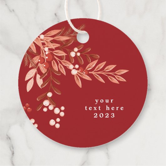 Tekst Blad Bloemen Kerstmis Traditioneel Rood Bedankjes Labels (Achterkant)