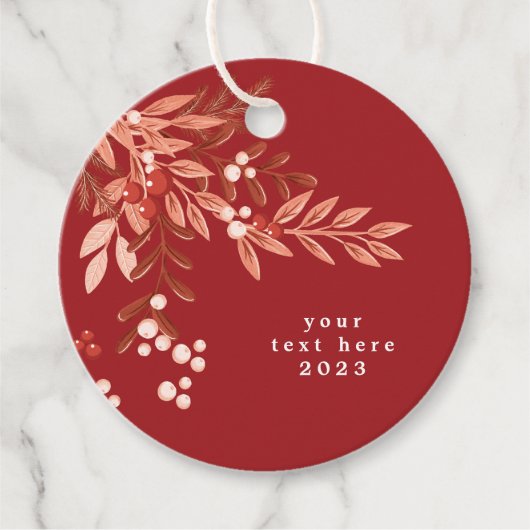 Tekst Blad Bloemen Kerstmis Traditioneel Rood Bedankjes Labels (Voorkant)