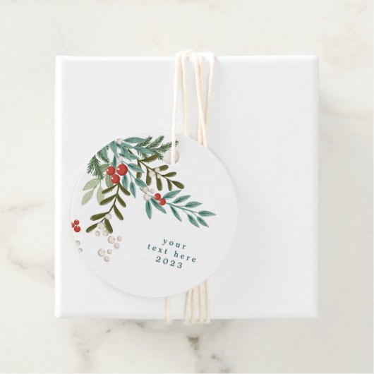 Tekst Botanische Bloemen Kerstmis Traditioneel Wit Bedankjes Labels (In situ)