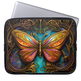 Tekst Bronze Butterflies op Aqua Blue Laptop Sleeve