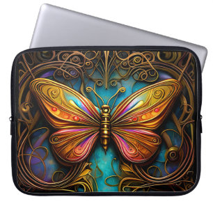 Tekst Bronze Butterflies op Aqua Blue Laptop Sleeve
