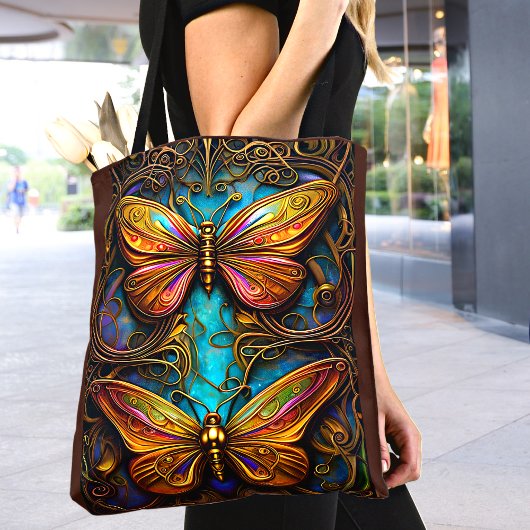 Tekst Bronze Butterflies op Aqua Blue Tote Bag