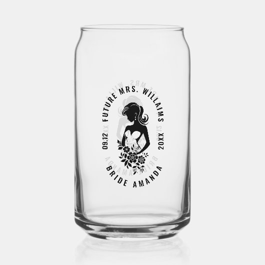  tekst bruid met bloemen silhouet blikvorm glas (Achterkant)