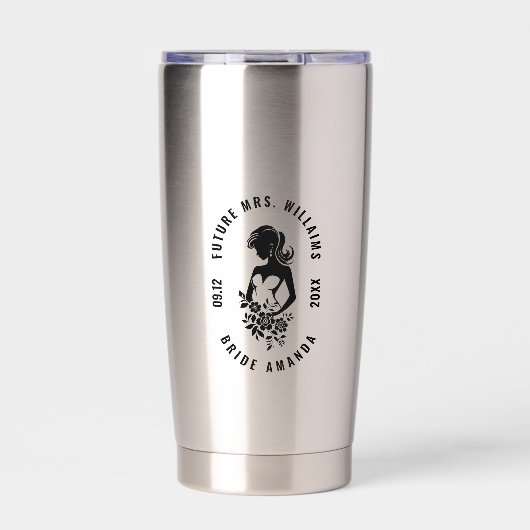 tekst bruid met bloemen silhouet geïsoleerde drinkbeker (Voorkant)
