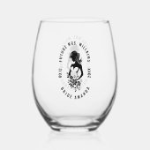 tekst bruid met bloemen silhouet wijnglas zonder voet (Voorkant)