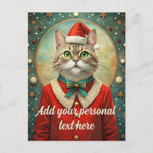 tekst Cat Santa Claus Christmas Briefkaart (Voorkant)